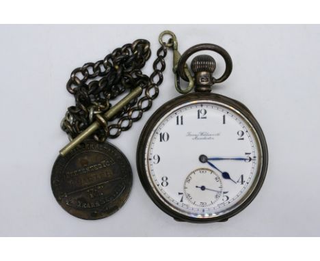 A gentleman's hallmarked silver cased pocket watch, Birmingham assay 1927, Arabic numerals on a white dial with subsidiary se