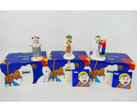 Three Coalport Characters from The Snowman porcelain figure group series comprising 'Adding a Smile', 'The Hug' and 'Dressing