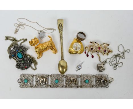 A small quantity of jewellery to include two stone set pendants stamped S925, a chain also marked 925, a ring stamped STG SIL
