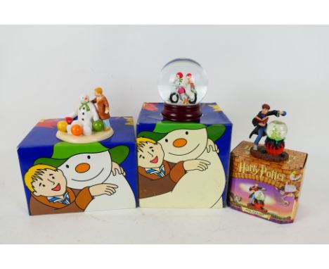 Two Coalport Characters from The Snowman porcelain figure group series comprising 'Snowglobe - Hold on Tight' and 'Soft Landi