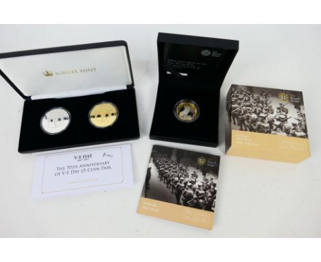 A Jubilee Mint limited edition commemorative coin set for The 70th Anniversary of V-E Day comprising a gold plated sterling s