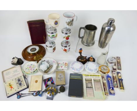 A mixed lot of collectables to include barometer, illustrated book on flowers, plated ware, pewter and other. [W]