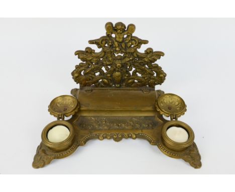 A vintage cast brass desk set, 19 cm (h). [W]