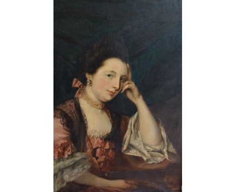 18th Century English School, PORTRAIT OF MRS BICKNELL NEE ABBOTlabel verso dated 1777, oil on canvas, 93 x 75 cms