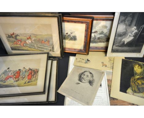 A Set of Six Coloured Hunting Prints together with various other pictures to include unframed prints