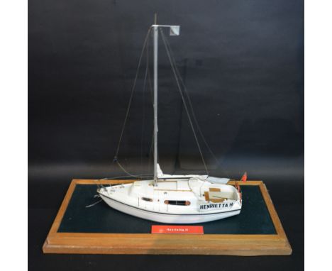 A Scale Model of Yacht Henrietta within Cabinet with hardwood plinth, 48 cms wide