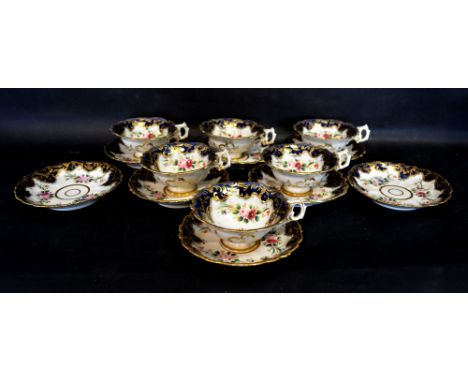 The Kornilov Porcelain Factory, St. Petersburg, A Group of Six Porcelain Tea Cups and Saucers, together with two other saucer