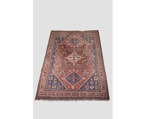 Qashqa'i carpet, Fars, south west Persia, circa 1920s-30s, 9ft. 5in. X 6ft. 11in. 2.75m. X 2.11m. Some wear in places with so