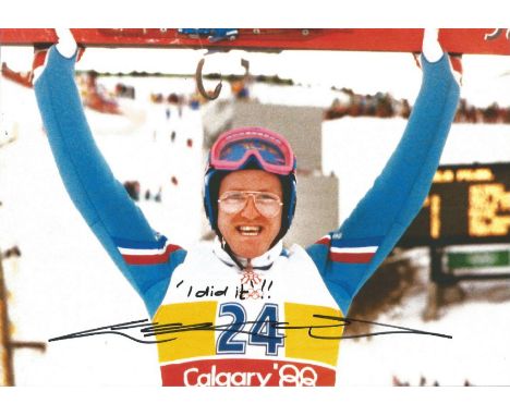 Winter Olympics Eddie Edwards signed colour photo. Michael Edwards (born 5 December 1963), known as "Eddie the Eagle", is an 