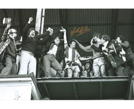 JOHNNY GILES 1976, football autographed 12 x 8 photo, a superb image depicting the player-manager celebrating with team mates