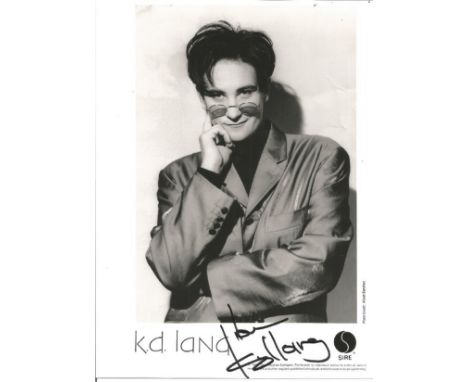 K. D Lang signed 10x8 black and white photo. Kathryn Dawn Lang OC AOE (born November 2, 1961), known by her stylized stage na