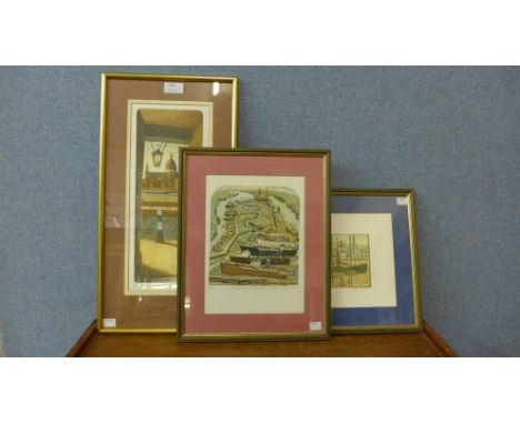 Glynn Thomas (b.1946), two limited edition coloured etchings, St. Pauls and Tollesbury Saltings and an artists proof print, M