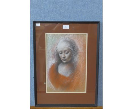 Donal O'Sullivan (Irish 1945 - 1991), portrait of a woman, pastel, 36 x 24cms, framed, David Hendriks Gallery, Dublin label v