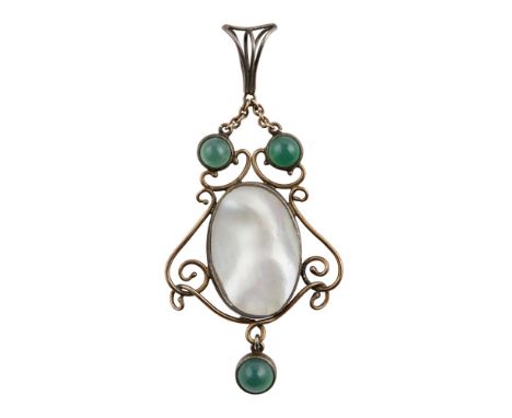 CHARLES ROBERT ASHBEE (1863-1942) FOR THE GUILD OF HANDICRAFT  SILVER, GOLD, MOTHER-OF-PEARL AND CHRYSOPRASE SET PENDANT, CIR