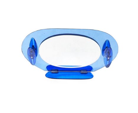 ATTRIBUTED TO FONTANA ARTE  GLASS TOILET SET, MID-20TH CENTURY   blue glass and mirrored glass with chromium plated fittings,