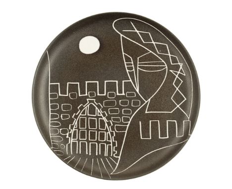 TIBOR REICH (1916-1996) FOR DENBY POTTERY  TIGO-WARE DISH, CIRCA 1950   27cm diameter; and a POOLE POTTERY STUDIO PLATE paint