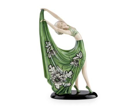 STEFAN DAKON (1904–1992) FOR GOLDSCHEIDER, AUSTRIA  ART DECO CERAMIC FIGURE OF A DANCER, CIRCA 1925   modelled as a dancer in