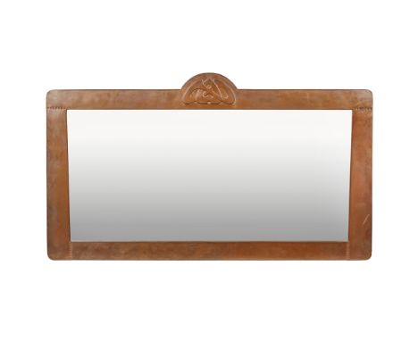 AFTER ARCHIBALD KNOX  LARGE LIBERTY STYLE COPPER MIRROR, LATE 20TH CENTURY   of rectangular outline with Celtic knot panel an