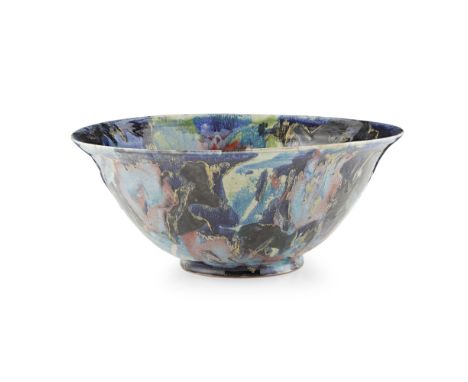 [§] JANICE TCHALENKO (B.1942)  LARGE STONEWARE BOWL, LATE 20TH CENTURY   decorated with mottled blue, green and red glazes  3