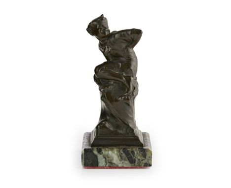J. M. RIDING  FIGURE OF A SPRITE, 1915   bronze, signed in the bronze J.M. RIDING/ 1915, raised on a green marble plinth  16c
