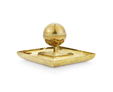 JOSEF HOFFMANN (1870-1956) FOR WIENER WERKSTÄTTE  BRASS INKSTAND, 20TH CENTURY   the spherical inkwell with revolving lid, wi