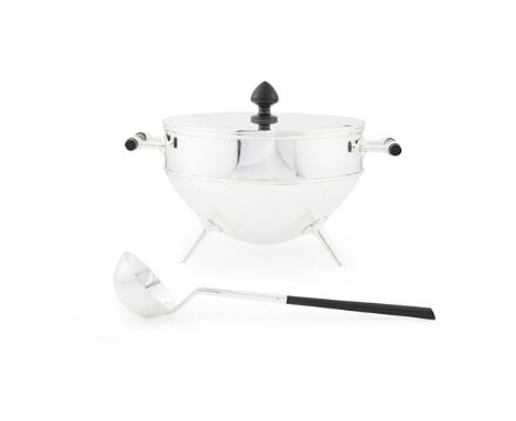 CHRISTOPHER DRESSER (1834-1904) FOR HUKIN & HEATH  SILVER PLATE TUREEN, COVER AND LADLE, CIRCA 1880   the TUREEN with deep bo