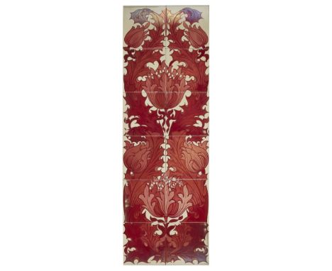 ENGLISH SCHOOL  RUBY LUSTRE TWELVE-TILE PANEL, CIRCA 1890   the panel decorated with elaborate flowering foliate design, moul