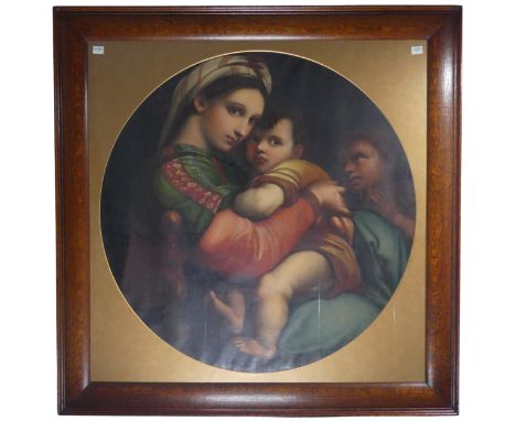 After Raphael (Italian, 1483-1520), Madonna della Seggiola, oil on canvas, tondo, 68cm x 68cm, with overmount, framed.