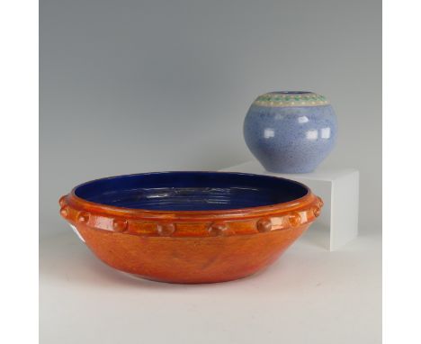 William Fishley Holland (1888-1971) a Clevedon Pottery Fruit Bowl, decorated with orange to the exterior and blue within, the