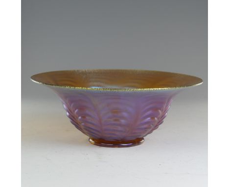 A Myra-style WMF opalescent glass Bowl, with ridged conical body and flared rim, D 20.5cm x H 8cm, together with a large Mura