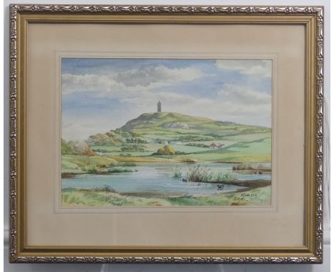 F.J. Walker (20th century), Glastonbury Tor, watercolour, signed, 25cm x 35.5cm (9¾in x 14in), framed, together with another 