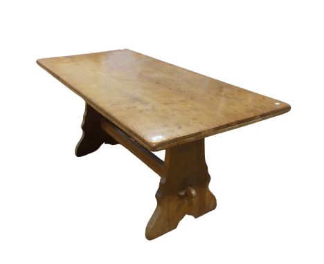 An early 20th century light oak refectory dining Table, of peg construction, W 168 cm x H 73 cm x D 78 cm.