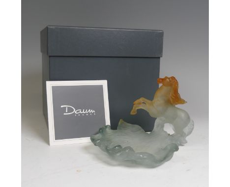 Daum France, a pate de verre 'Chevaux de Marly' prancing horse, 10cm high, the base etched 'Daum France', in original box.