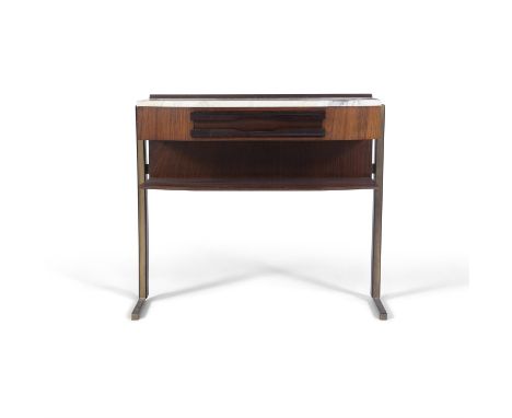 CONSOLE TABLE An Italian Mid-Century console table with marble top, 96 x 30 x 85cm(h)
