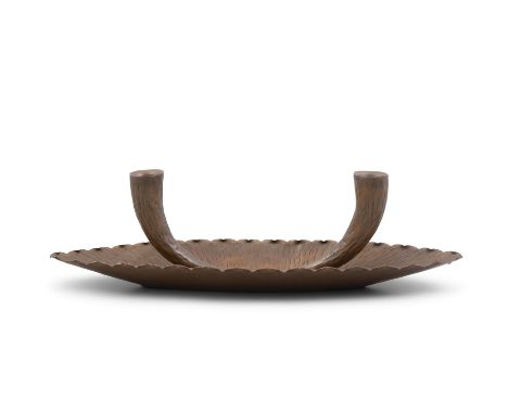 CANDLE HOLDER A metal candleholder and dish. Italy. 42 x 12cm(h)