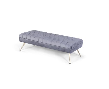 BENCH A deep buttoned upholstered bench with four brass legs. Italy, c.1960. 123 x 52 x 38cm(h)