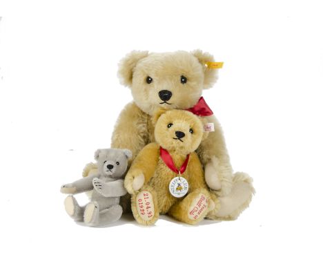 A Steiff Classic 1909 Teddy Bear, No.406256 with gold button and yellow tag - 16½in. (42cm.) high; Decade Teddy Bear, 974 for