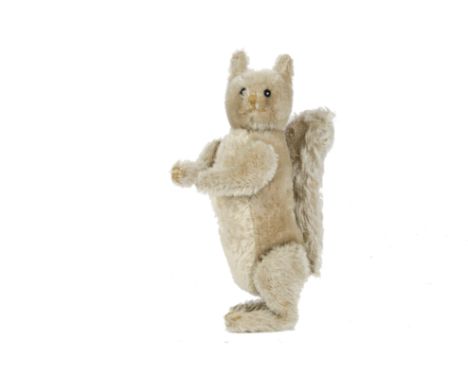 A rare German jointed grey squirrel, probably Strunz, with beige/grey mohair, black boot button eyes, brown stitched nose, mo