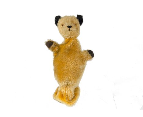 A rare original stage or television production used Sooty hand puppet, 1950-60s, with golden mohair, orange and black glass e