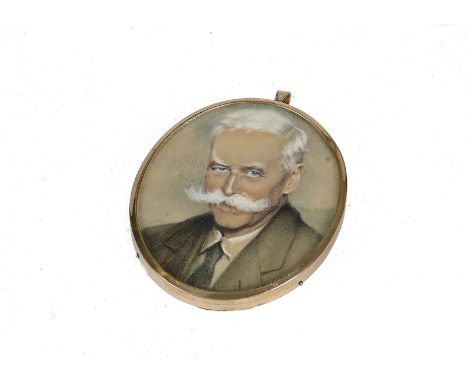 A miniature of Sir Neville R Wilkinson by Mrs Lucy W MacDonald, watercolour on card in gilt oval frame - 3.3/8in. (8.5cm.) hi