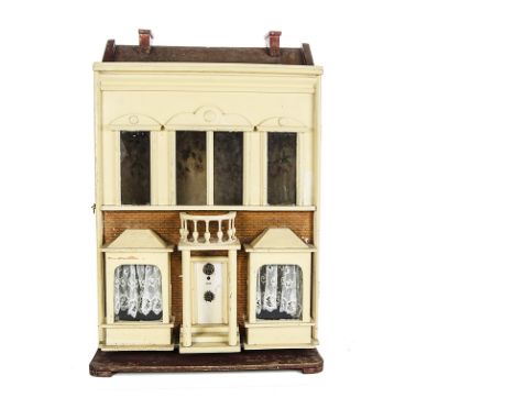 A G & J Lines Brothers town dolls’ house, circa 1909, cream painted upper with brick paper lower façade, two bay windows on t