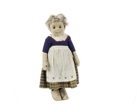 A Steiff Dutch Girl doll, similar to Inge, circa 1910, with felt head with central seam, black boot button eyes, brown mohair