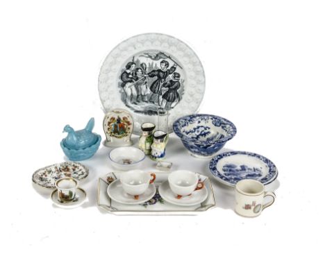 Children and doll’s china: including a child’s transfer printed plate featuring children playing war, stamped London with anc
