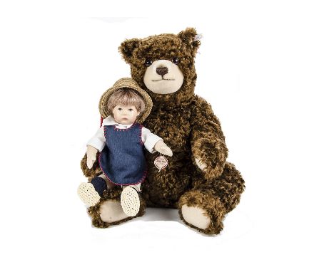 A Steiff and Käthe Kruse Limited Edition Fritzl and Hein, doll and seated teddy bear, in original box with certificate, 1996 