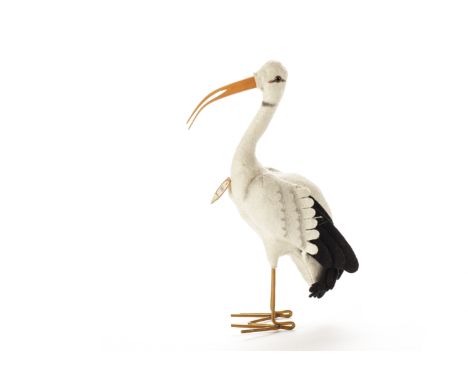 A Steiff Adebar Stork, late 1950s, with white and black felt body, metal feet, orange plastic beak and chest tag - 6¾in. (17c