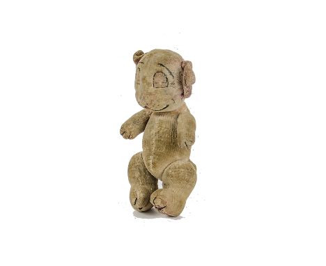 A rare small size Chad Valley jointed Bonzo, 1930s, of cream velvet with purple patches, painted closed eyes and features, sw