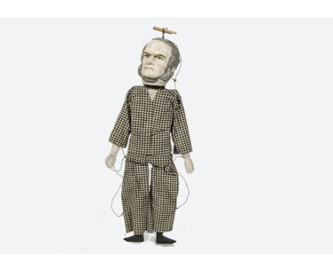 An unusual German composition political puppet of Gladstone, late 19th century, the moulded head with blue eyes, hooked nose 