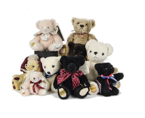 Nine Merrythought Teddy Bears: The Churchill Bear; The Hat Box Bear and Team GB 2012 Olympic Bear, all in original boxes; and