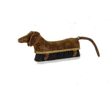 A rare Steiff Brush - Dax Dachshund, circa 1909, of brown velvet, black boot button eyes, very long muzzle with remains of pi