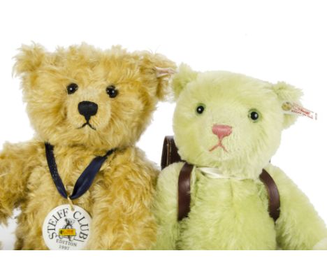 Two Steiff Club Editions: a Picnic Bear, 1997/98, No.3144 for the year; and a School Starter Bear, 1998/99, No.2683 for the y